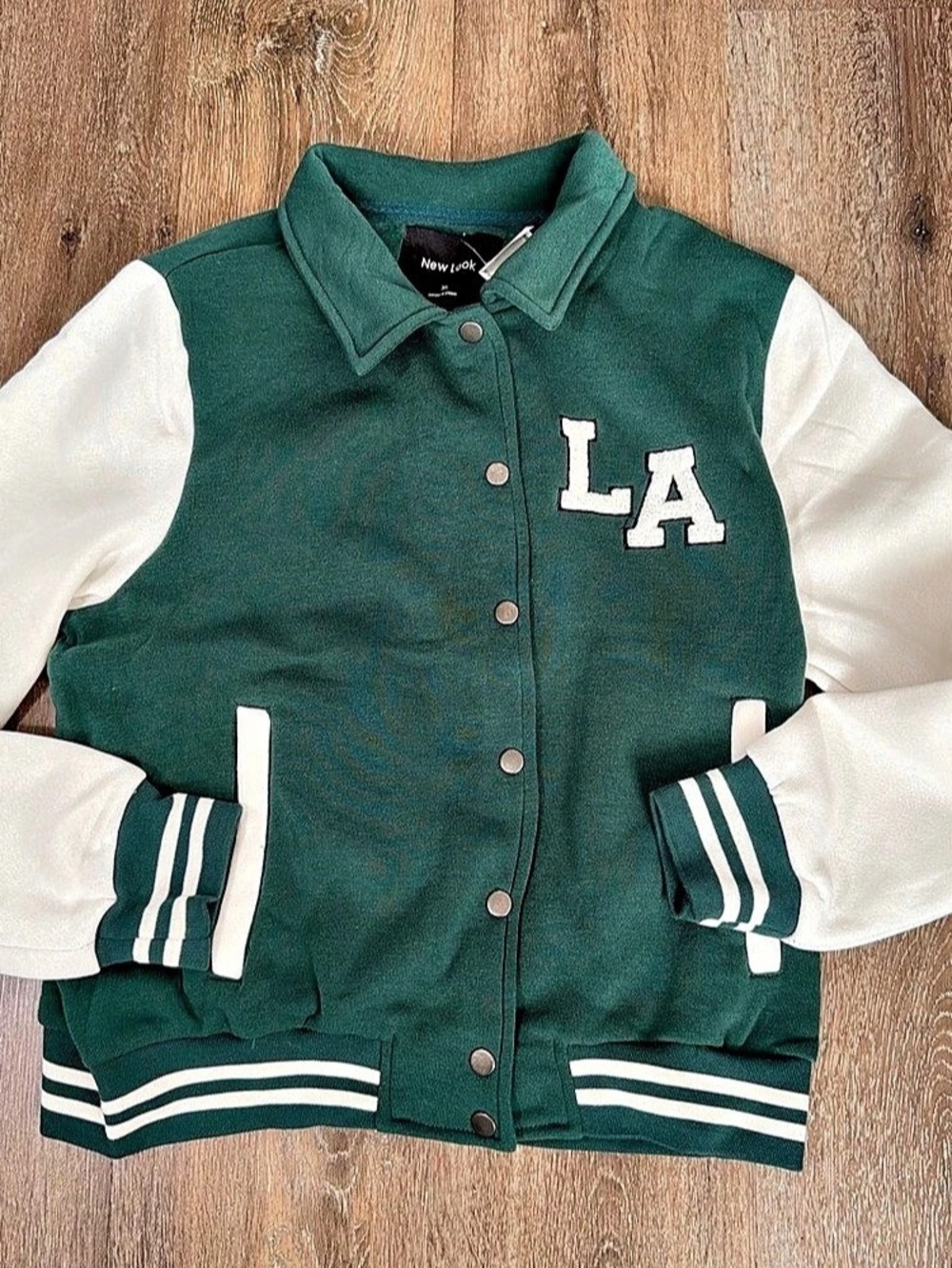 New Look LA Varsity Logo Bomber Jacket Green & White XL